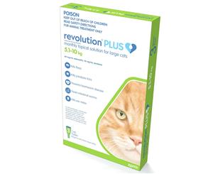 Revolution PLUS 3 Pack Green for Cats 5-10kg Flea Heartworm Tick Treatment