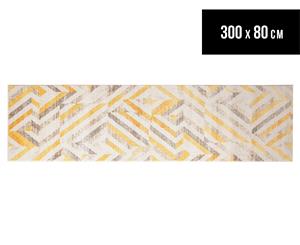 Rug Culture 300x80cm Power Loomed Modern Chevron Runner Rug - Yellow