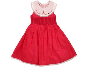 Sanvo Fashion - Dark Pink Sleeveless Smocked Dress with Majenta Smock