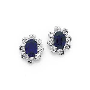 Silver Dark Blue CZ Flower Cluster Earrings