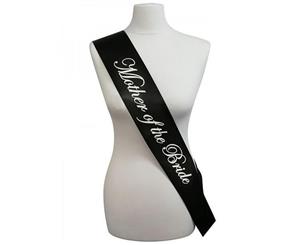 Single Layer Satin Black with White Mother of Bride Night Party Text Sash Banner 160cm x 80cm x 10cm