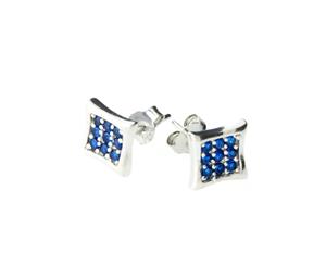 Sterling 925 Silver Earrings - CRYSTAL 8mm blue - Silver