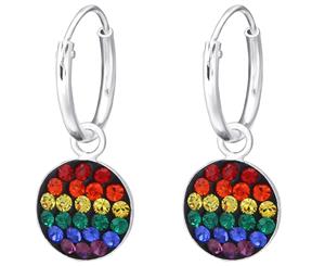 Sterling Silver Hanging Rainbow Crystal Hoop Earrings