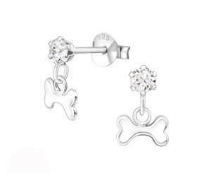 Sterling Silver Kids Hanging Bone Stud earrrings made with Swarovski Crystal