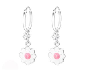 Sterling Silver Kids Hanging Flower hoop earringmade with Swarovski Crystal