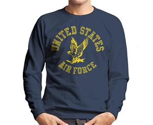 US Airforce Eagle Yellow Text Men's Sweatshirt - Navy Blue