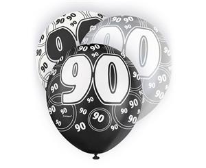 Unique Party 12 Inch 90Th Birthday Black Balloons (Pack Of 5) (White/Black) - SG6008