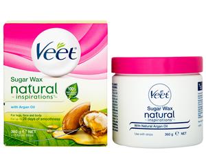 Veet Natural Inspirations Sugar Wax w/ Argan Oil 360g + 12 Fabric Strips