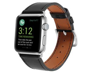 WIWU Genuine Leather Single Strap Classic Replacement Bracelet for Apple Watch 5 4 3 2 1 Wristband-Black