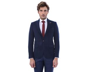 Wessi Slimfit Single Button Pointed Collar Navy Blue Blazer