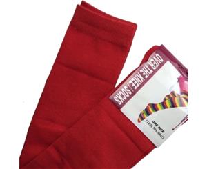 Women's Over The Knee Socks Plain Striped High Thigh Ladies Long Stripey Stocking - Plain Red - Plain Red