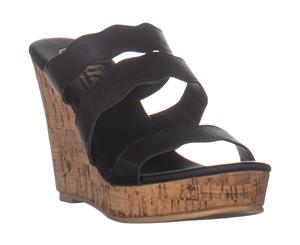 callisto Flure Triple Strap Wedge Sandals Black