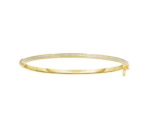 14k Yellow Gold Shiny Oval Shape White Glitter Bangle Bracelet 7.25" - Yellow