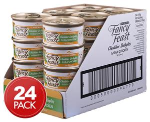 24 x Purina Fancy Feast Cheddar Delights Cat Food Grilled Chicken In Gravy 85g