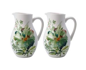 2pc Casa Domani 2.8L Botanical Ceramic Pitcher Juice Water Drink Serving Jug