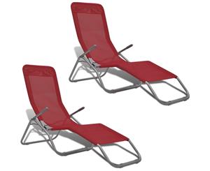 2pcs Folding Reclining Tanning Sun Bed Sunbed Lounger Beach Chair Leisure Red