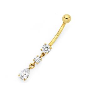 9ct Gold CZ Tear Drop Belly Bar