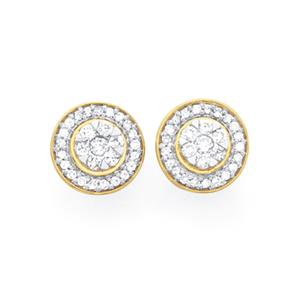 9ct Gold Diamond Round Brilliant Cut Cluster Frame Stud Earrings