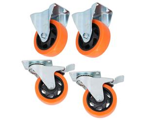 AB Tools 4" Fixed + Swivel with Brake Castors Wheel Roller Bearings 130kg Load Each 4pc