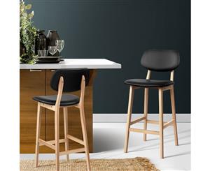 Artiss 2 x Kitchen Bar Stools Wooden Bar Stool Dining Chairs Leather Black