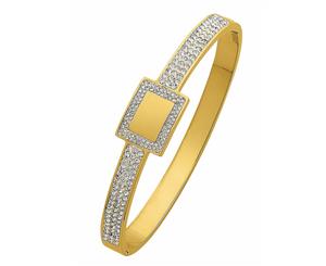 Bevilles Yellow Stainless Steel Pave Crystal Bangle with Square Feature