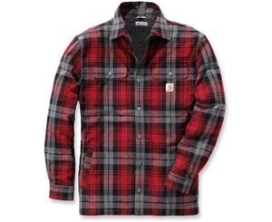 Carhartt Mens Hubbard Nylon Sherpa Lined Flannel Shirt Jacket Top - Dark Crimson