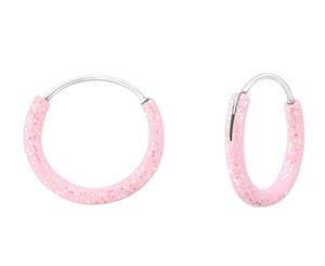 Children's Silver Light Pink Glitter 12mm Ear Hoops