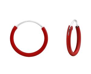 Children's Silver Red 12mm Ear Hoops