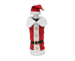 Christmas Santa Wine Bottle Bag Cover XMAS Gift Wrap Table Decoration [Design Santa w Bells]