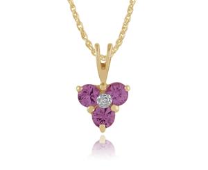 Classic Round Pink Sapphire & Diamond Cluster Pendant in 9ct Yellow Gold