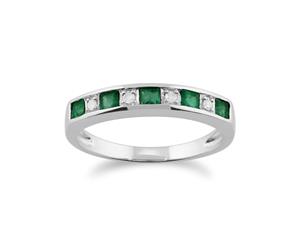 Classic Square Emerald & Diamond Half Eternity Ring 9ct White Gold