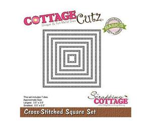 Cottagecutz Basics Dies 7 Pack Cross Stitched Square .5Inchx.5Inch To 3.5X3.5