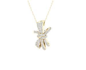 De Couer 9KT Yellow Gold Diamond Knotted Ribbon Necklace (1/6CT TDW H-I Color I2 Clarity)