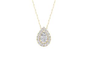 De Couer 9KT Yellow Gold Pear Diamond Halo Pendant Necklace (1/6CT TDW H-I Color I2 Clarity)