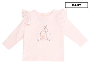 Fox & Finch Baby Hop Bunny Print Tee - Pink Marl