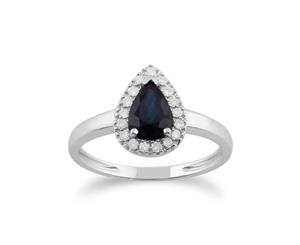 Gemondo 9ct White Gold 0.85ct Blue Sapphire & Diamond Pear Cluster Ring