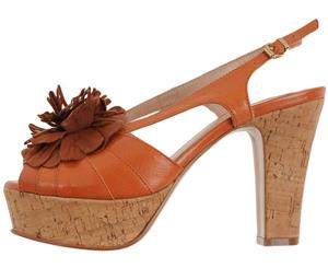 Guido Sgariglia Women's Peep-Toe Cork Heel Sandal - Rust