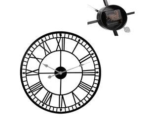 Home Garden Roman Numerals Art Metal Large Round Face Outdoor Wall Clock Black 60CM