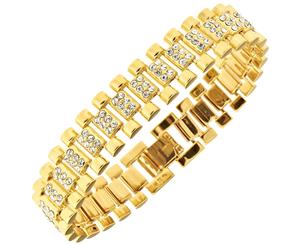 Iced Out Hip Hop Bling Bracelet - Zirconia LINK 15mm gold - Gold