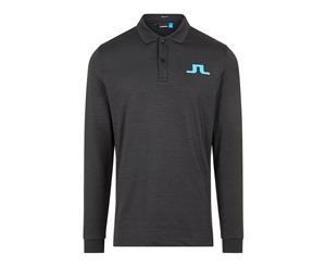 J.Lindeberg M Big Bridge LS Reg TX Brushed Polo - Black Melange - Mens