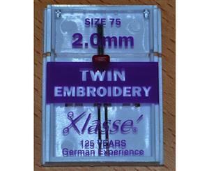 Klasse Sewing Machine Needle TWIN EMBROIDERY 2.0mm 75/11 Pack of 1 Needle