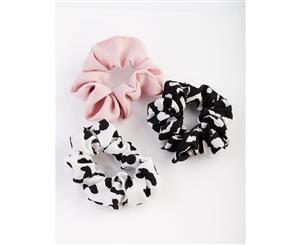 Lovisa Black White and Pink Patterned Scrunchies