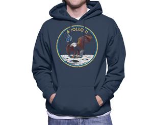 NASA Apollo 11 Mission Badge Distressed Men's Hooded Sweatshirt - Navy Blue