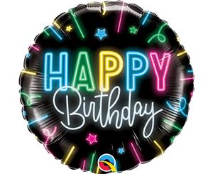 Neon Glow Happy Birthday Balloon Round Foil Balloon 46cm Approx