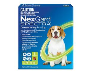 NexGard Spectra Flea Tick & Worm Chews For Dogs 7.6-15kg 6pk