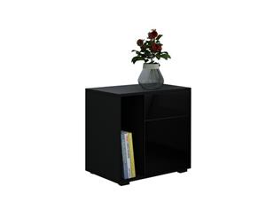 Nightstand Beside Table with Drawer Door High Gloss Front Black