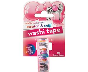 Paper House Scratch & Sniff Washi Tape-Bubble Gum Zebras 15Mmx8m