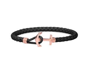 Paul Hewitt PHrep Lite Leather Bracelet Rose Gold Anchor - Black