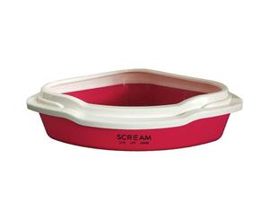 Pink Corner Cat Litter Tray for Adult Felines & Kittens (55x43x17cm) - Scream