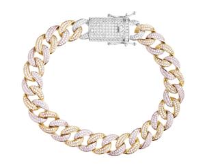 Premium Bling 925 Sterling Silver Bracelet - MIAMI CURB 12mm - Silver/Gold